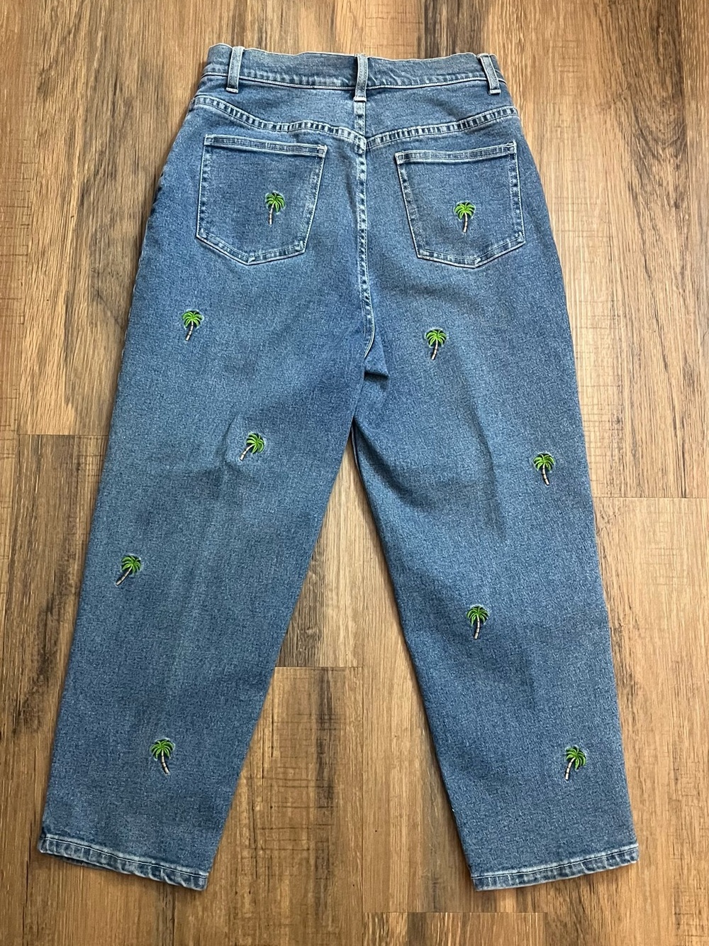 Vintage The Quacker Factory Embroidered Palm Tree Blue Jeans Womens Sz 8 Cropped - Picture 7 of 12